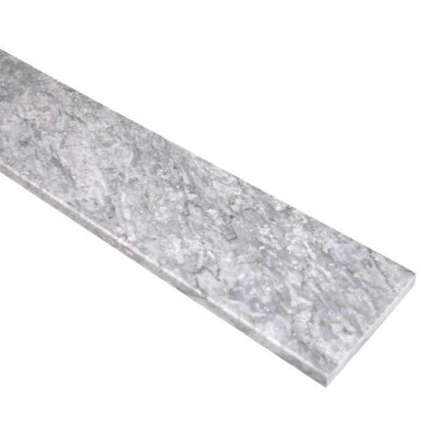 Chelsea Light Grey Stone Saddle Threshold in a soft light gray color with subtle natural veining and finished edges, designed for smooth, durable doorway and floor transitions.