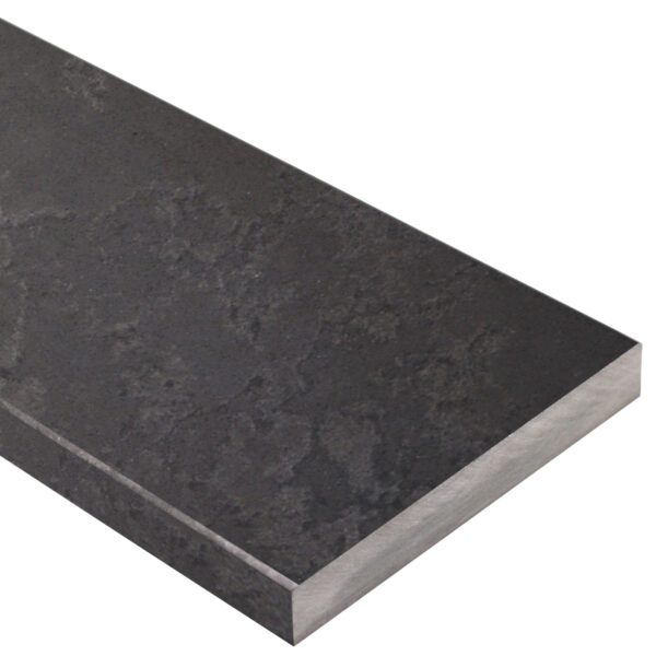 Dark grey stone saddle threshold with a honed finish, subtle natural veining, and eased edges, isolated on a white background.