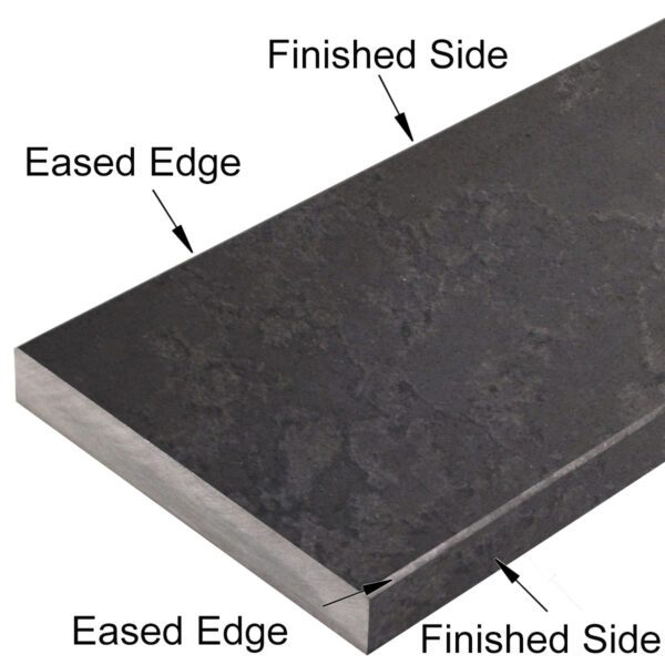 Dark grey stone saddle threshold with a honed finish, subtle natural veining, and eased edges, isolated on a white background.
