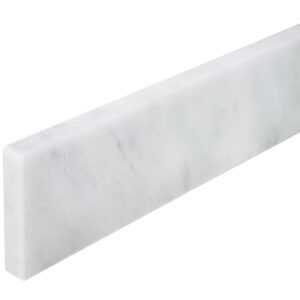 White Marble Stone Vanity Backsplash White marble stone vanity backsplash with subtle gray veining, designed to protect bathroom walls and create a finished transition behind a vanity top.