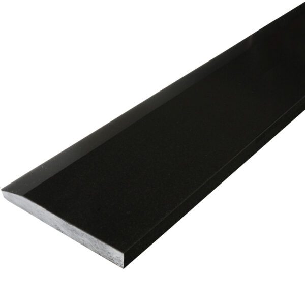 Absolute Black Matte Granite Stone Single Hollywood Saddle Threshold Absolute Black Matte Granite Stone Single Hollywood Saddle Threshold with one sloped edge and one straight edge, featuring a matte deep black granite surface for smooth, durable doorway and floor transitions.
