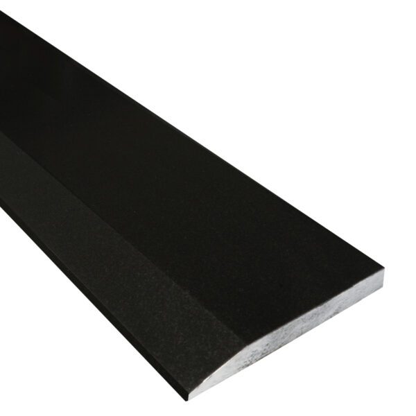 Absolute Black Matte Granite Stone Single Hollywood Saddle Threshold Absolute Black Matte Granite Stone Single Hollywood Saddle Threshold with one sloped edge and one straight edge, featuring a matte deep black granite surface for smooth, durable doorway and floor transitions.
