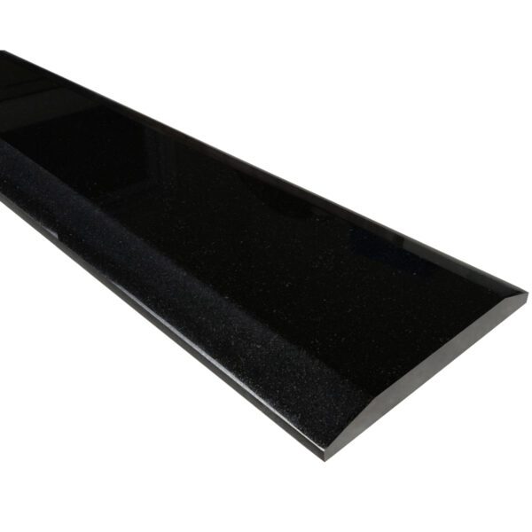 Absolute Black Polished Granite Stone Double Hollywood Saddle Threshold with dual sloped beveled edges, featuring a smooth matte black finish for durable, modern doorway and floor transitions.