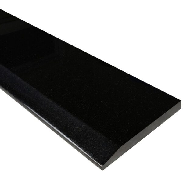 Absolute Black Granite Polished Stone Single Hollywood Saddle Threshold Absolute Black Granite Polished Stone Single Hollywood Saddle Threshold with one sloped edge and one straight edge, featuring a polished deep black granite surface for smooth, durable doorway and floor transitions.