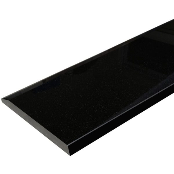 Absolute Black Granite Polished Stone Single Hollywood Saddle Threshold Absolute Black Granite Polished Stone Single Hollywood Saddle Threshold with one sloped edge and one straight edge, featuring a polished deep black granite surface for smooth, durable doorway and floor transitions.