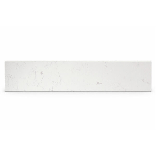 Bianco Carrara Stone Bathroom Vanity Backsplash Bianco Carrara stone bathroom vanity backsplash with a white background, soft grey veining, and a smooth rectangular design.