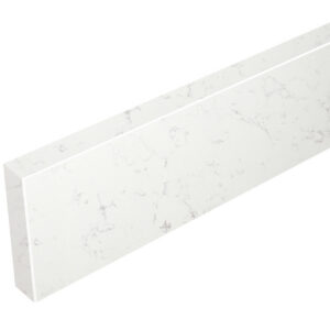Bianco Carrara Stone Bathroom Vanity Backsplash Bianco Carrara stone bathroom vanity backsplash with a white background, soft grey veining, and a smooth rectangular design.