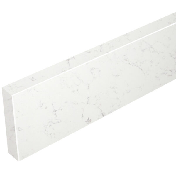 Bianco Carrara Stone Bathroom Vanity Backsplash Bianco Carrara stone bathroom vanity backsplash with a white background, soft grey veining, and a smooth rectangular design.