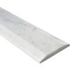 Carrara White Marble Stone Double Hollywood Saddle Threshold with dual sloped edges, soft white background, natural gray veining, and polished finish for elegant doorway and floor transitions.