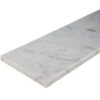 Carrara White Marble Stone Shower Curb Top Carrara White marble stone shower cap with elegant gray veining, polished finish, and beveled edges, designed as a durable shower sill and curb cap for tile showers and frameless glass enclosures.
