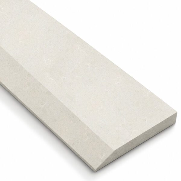 Signature Light Beige Stone Single Hollywood Saddle Threshold with one sloped edge and one straight edge, featuring a warm light beige stone surface for smooth, durable doorway and floor transitions.