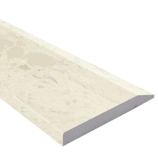 Madreperola Creamy Beige Stone Single Hollywood Saddle Threshold Madreperola Creamy Beige Stone Single Hollywood Saddle Threshold with one sloped edge and one straight edge, featuring a creamy beige stone surface with subtle natural variation for smooth, durable doorway and floor transitions.