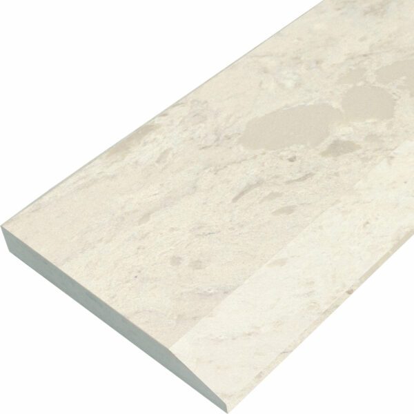 Madreperola Creamy Beige Stone Single Hollywood Saddle Threshold Madreperola Creamy Beige Stone Single Hollywood Saddle Threshold with one sloped edge and one straight edge, featuring a creamy beige stone surface with subtle natural variation for smooth, durable doorway and floor transitions.