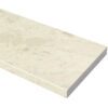 Madreperola Creamy Beige Stone Shower Curb Top with a warm creamy beige finish, subtle natural stone pattern, precision-cut beveled edges, and durable engineered stone construction, ideal as a shower sill and curb cap for tile showers, walk-in showers, and frameless glass shower enclosures.