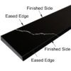 Nero Marquina Black Stone Shower Curb Top with polished black natural stone, white veining, and beveled edges for tile showers and frameless glass enclosures.