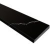 Nero Marquina Black Stone Shower Curb Top with polished black natural stone, white veining, and beveled edges for tile showers and frameless glass enclosures.