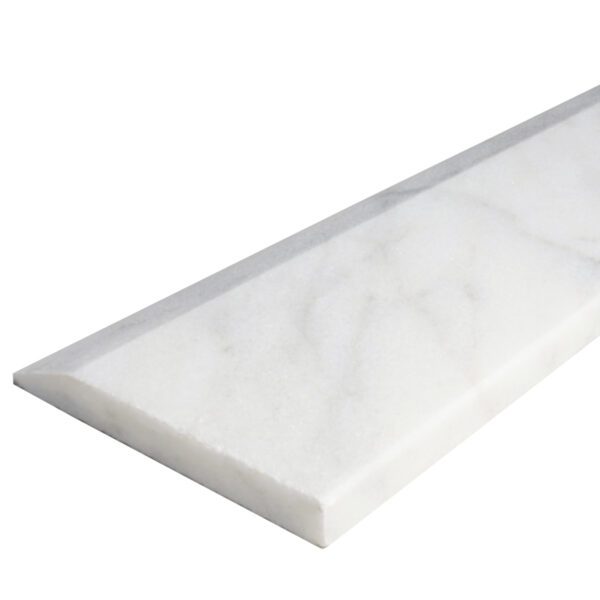 White Marble Stone Single Hollywood Saddle Threshold White Marble Stone Single Hollywood Saddle Threshold with one sloped edge and one straight edge, featuring a soft white surface with subtle natural variation for smooth, durable doorway and floor transitions.